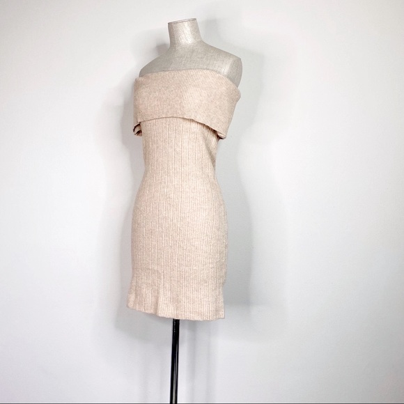 BB Dakota Camel Tan Off-Shoulder Popover Rib Knit Sweater Mini Dress XSmall - Picture 10 of 11